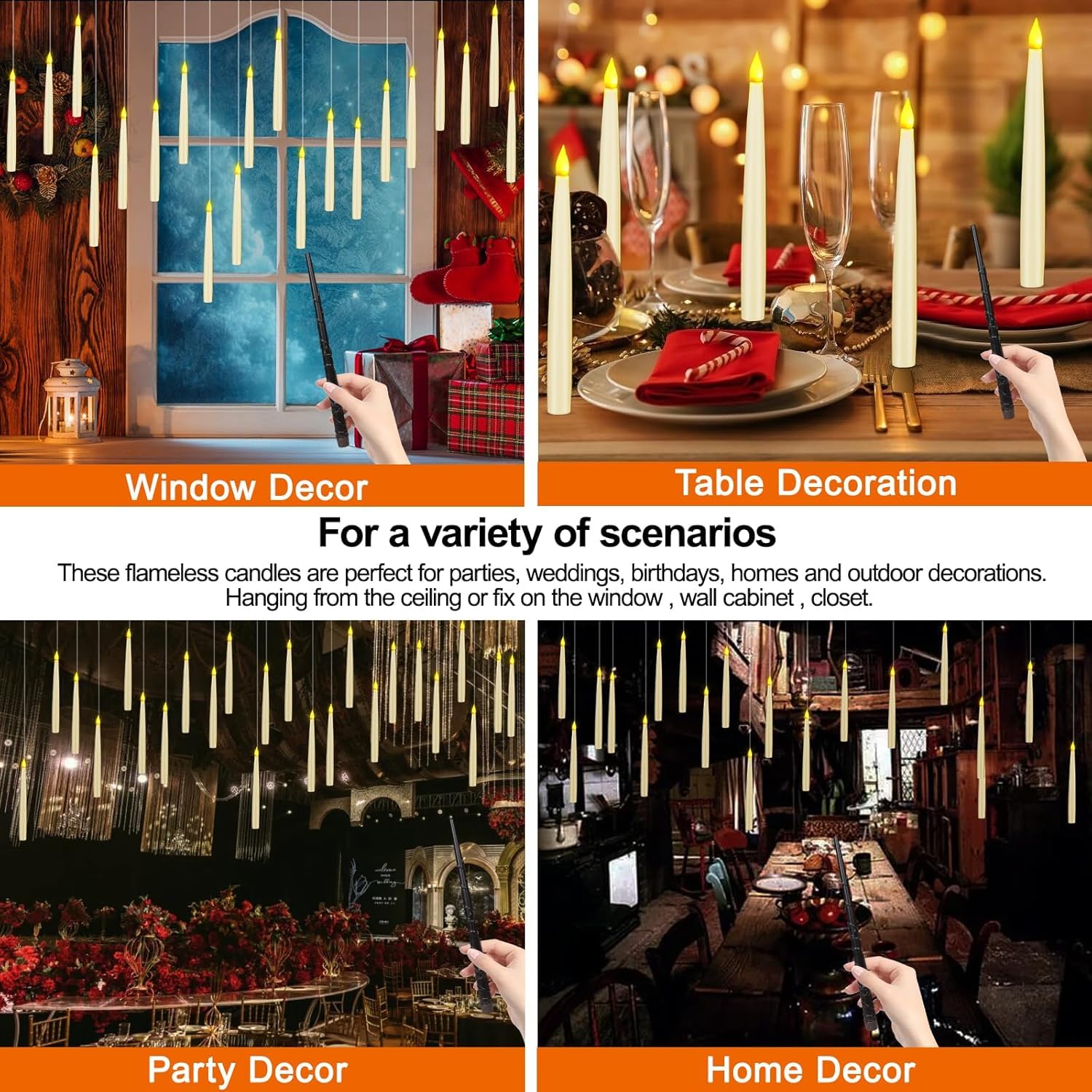 Floating Candles, 20 Pezzo 16.8 CM Candele Sospese con Telecomando Bacchetta, Candele Fluttuanti Har-ry Potter per Decorazioni di Halloween, Candele Led Halloween