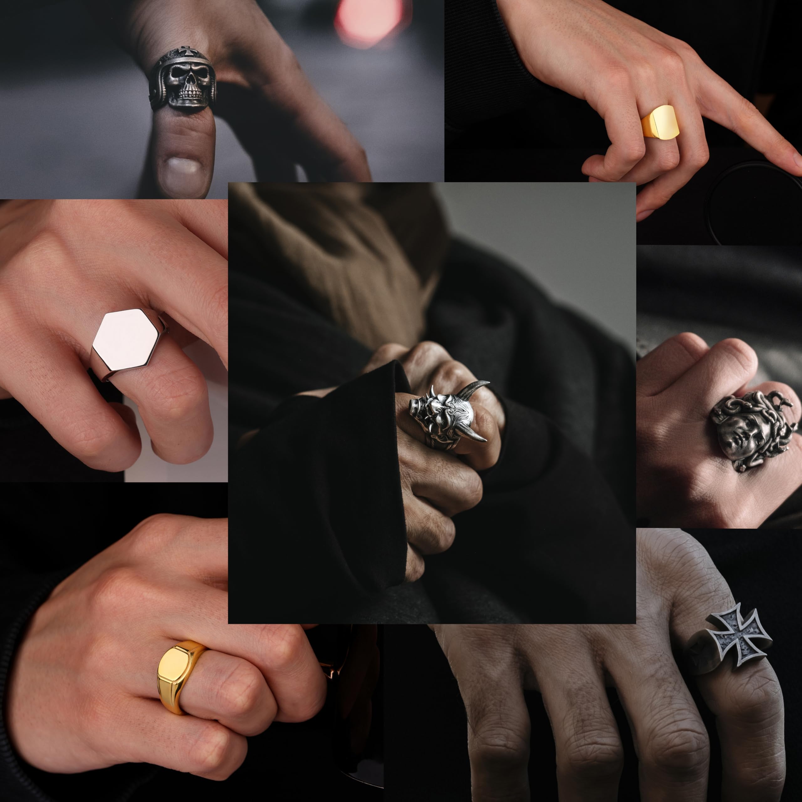 BySilverStone Jewelry Silberring Für Herren – Oktopus-Schädel Mit Seetang-Ring, Kraken-Herren-Siegelring Aus Oxidiertem Sterlingsilber, Gothic-Tierring Für Herren, Tentakel-Punk