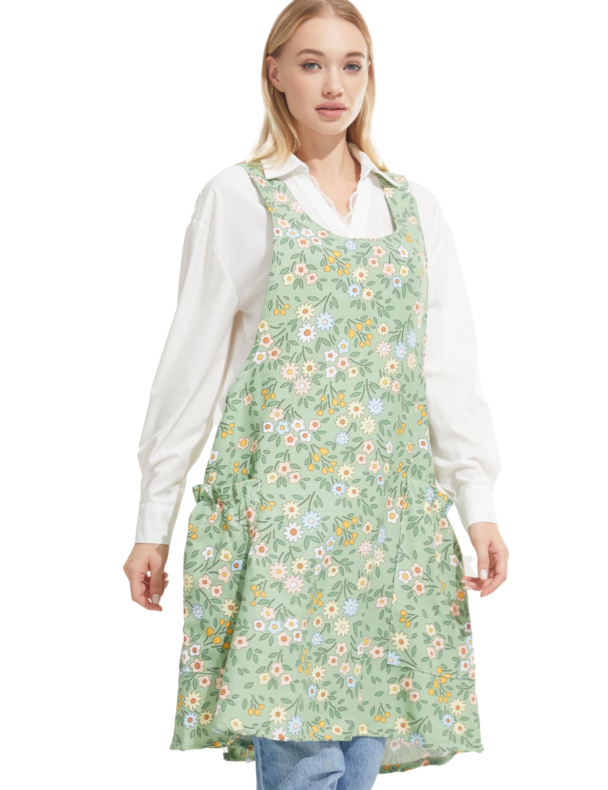 Cozy Adjustable Cross Back Aprons for Women with Pockets Cotton Linen Cooking Kitchen Baking