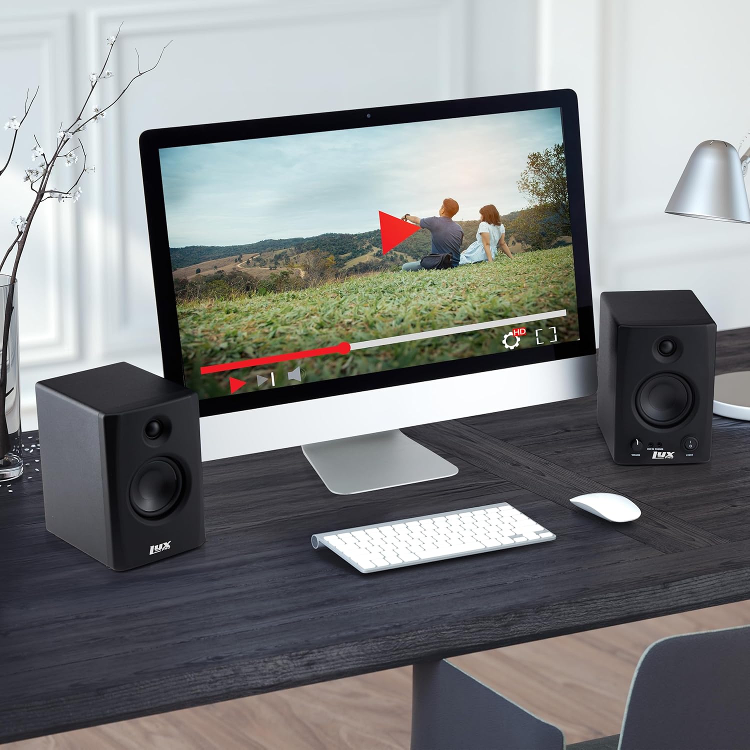 LyxPro 3.5” 50 Watts Bluetooth Studio Monitors | Hi-Fi Audio, Powered Speakers for Near Field Music Production | ¼” TRS, RCA, 3.5mm, & Bluetooth Inputs | Headphone & Passive Speaker Output | Black