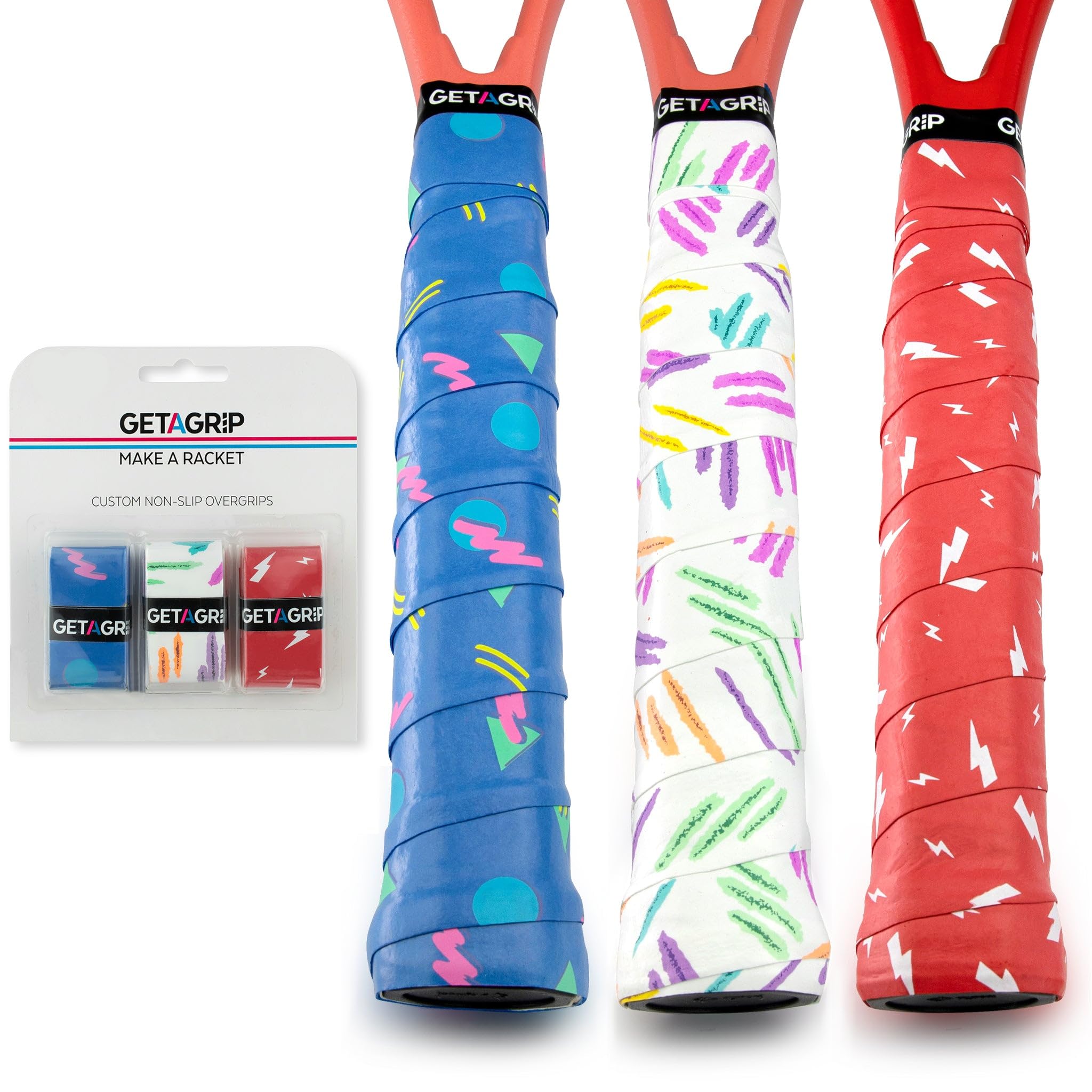 GET A GRIP Racket Overgrips – Anti-Slip Tennis Grip Wrap, Sweat Absorbent & Quick-Dry Handle Tape for Tennis, Padel & Pickleball (The Next Gen Pack)