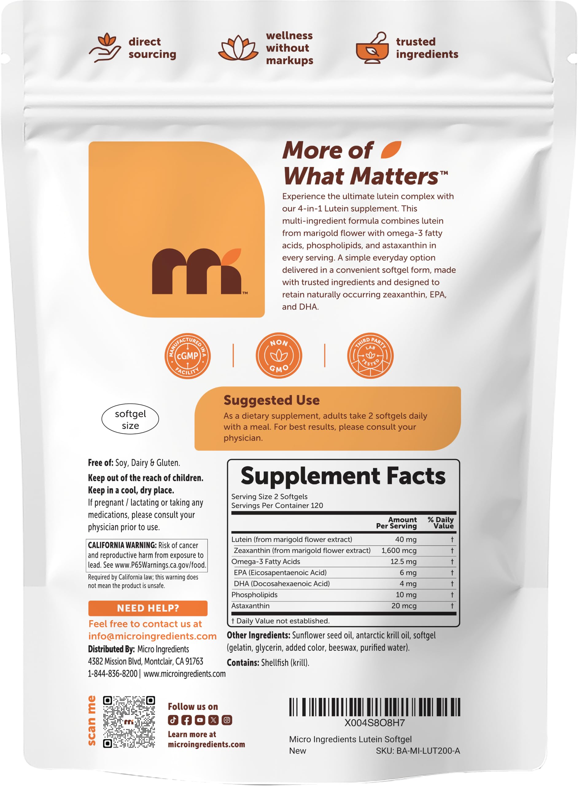 Micro Ingredients Lutein Zeaxanthin 40mg Per Serving | Omega-3 DHA + EPA — Amazon image 7