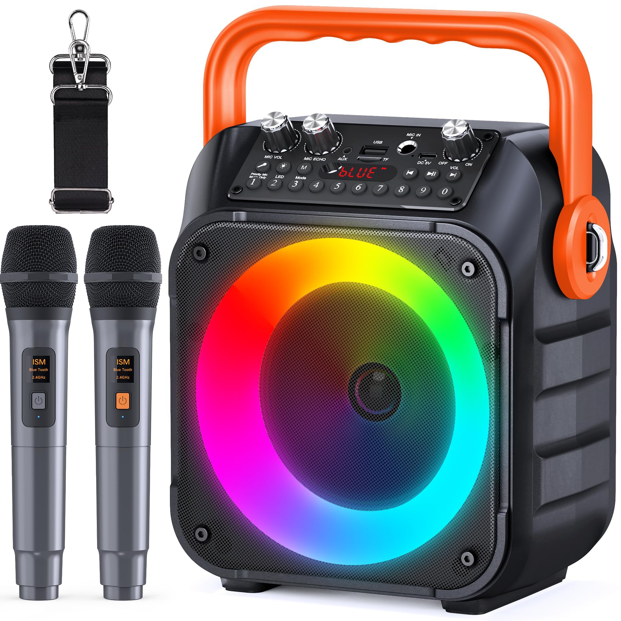 Macchina Karaoke Portatile JAYUXIAN Con 2 Microfoni - Altoparlante Bluetooth 30W, Luci LED, Batteria 6500mAh - Foto 6