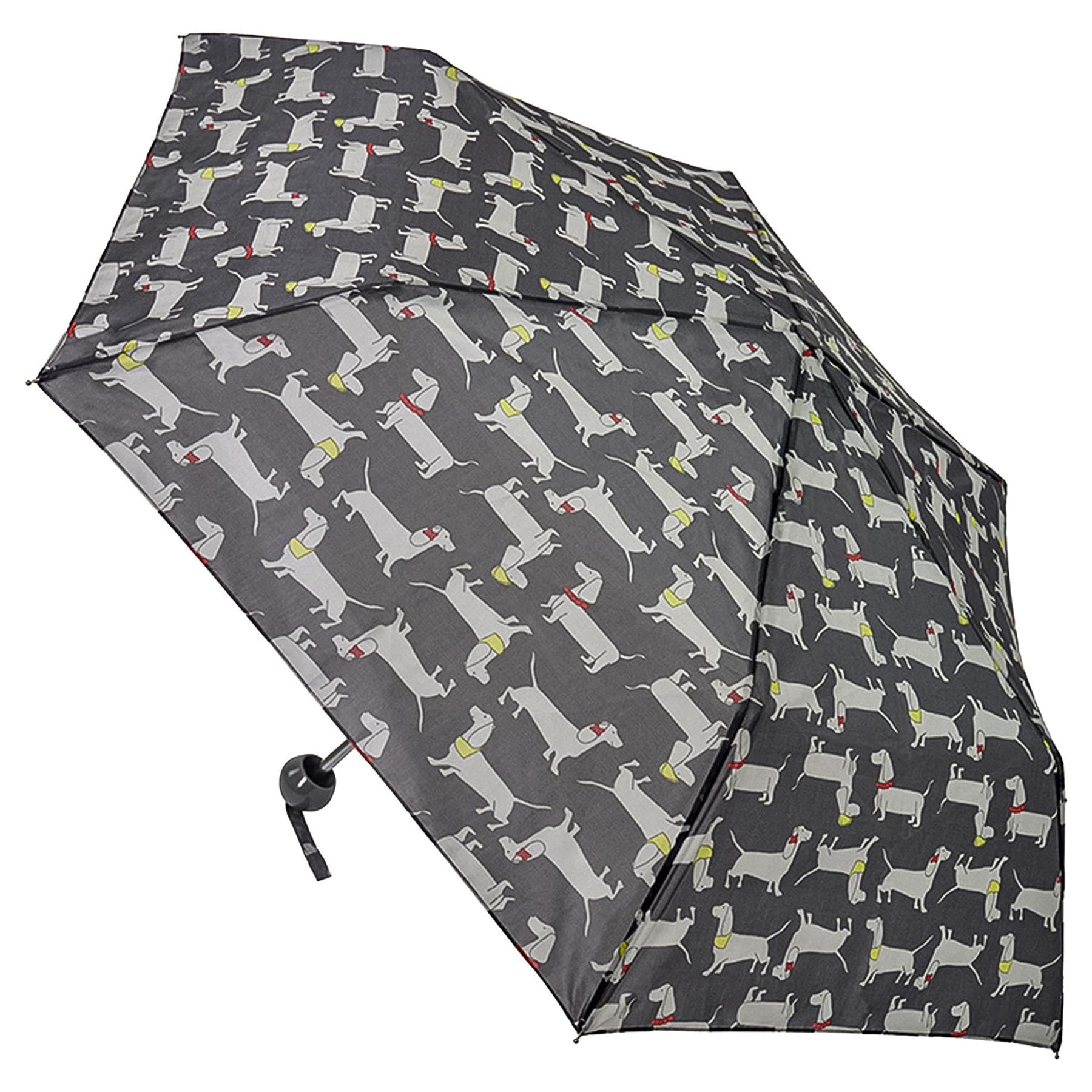 A2Z Ladies Folding Souvenir Umbrella Dachshund Sausage Dog Print Lightweight Travel Brolly for Women Waterproof Weather Resistant Manual Compact Supermini 3 Section 50cm Canopy