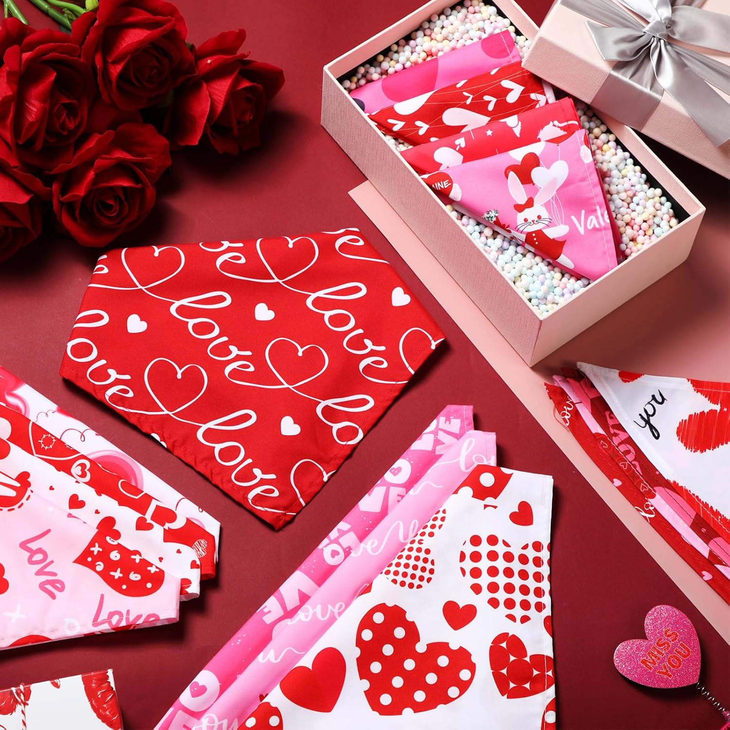 200 Pieces Valentine Dog Bandanas Bulk Love Bandanas for Dogs Heart Pattern Pet Triangle Scarf Puppy Kerchief Bibs Scarf for Valentine‘s Day Puppy Pet Costume Accessories Decoration
