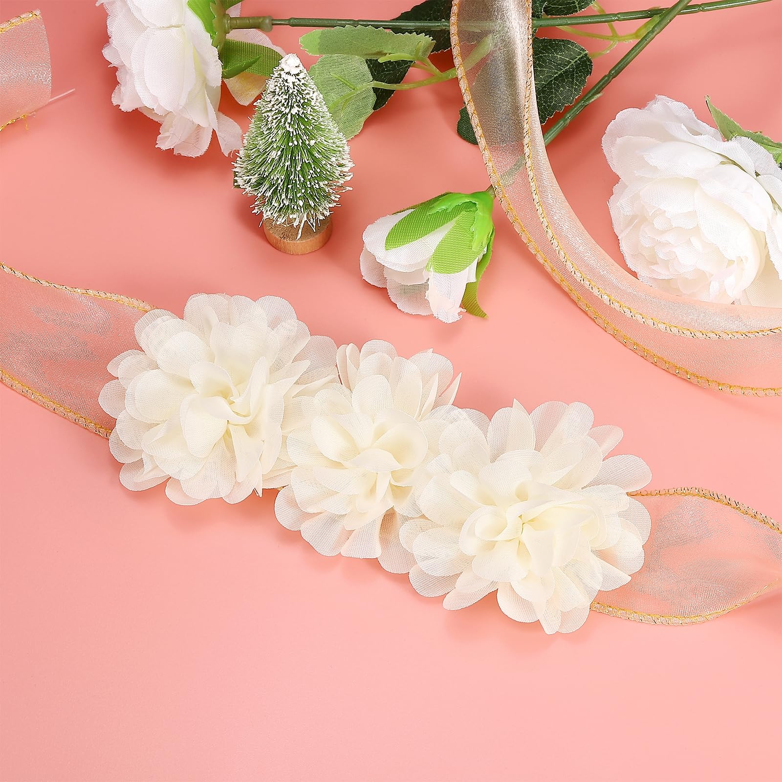 PATIKIL 2 Fiori di Chiffon, 10 Pezzi Fiori Tessuto Applicazioni Cucito con Strass Perle per Artigianato Fai Da Te Matrimoni Fasce Capelli Decorazioni Feste, Viola