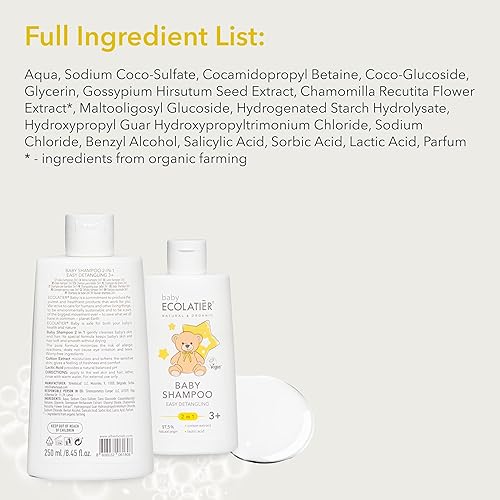 Miniatura 7 de Champú y gel de baño para niños 2 en 1, fácil de desenredar 3+ - Sin desgarros, hipoalergénico, 97.5% natural, vegano cuidado suave para el cabello