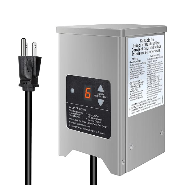 Brilliantool Low Voltage Landscape Transformer,Stainless Steel Housing, 120V to 12V 15V AC Multi-Tap,Transformer wit