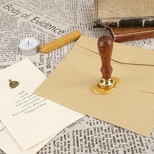 Miniatura 5 de Yoption - Sello de cera con diseño de letra S, cabeza de latón floral vintage, mango de madera, sello inicial del alfabeto, para invitación de