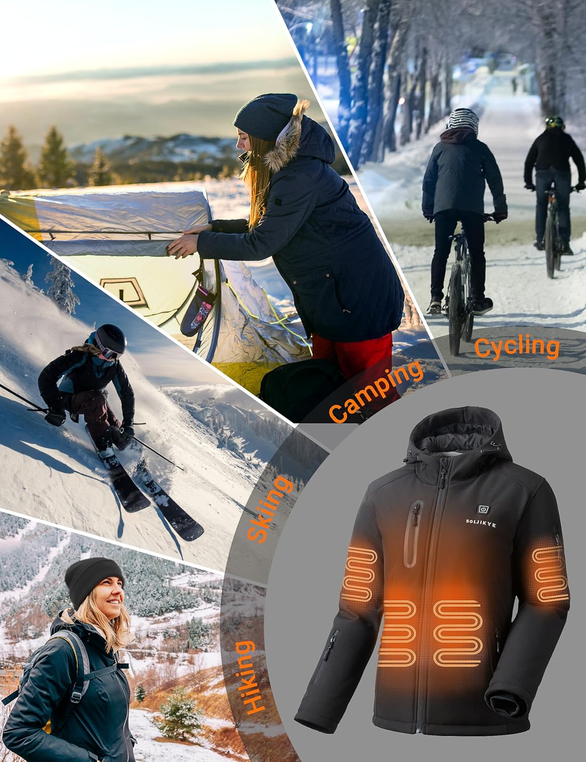 SOLJIKYE Heated Jacket for Women with 12V 20000 mAh Battery Pack, Women’s Winter Jackets Soft Shell Electric Heated Coat