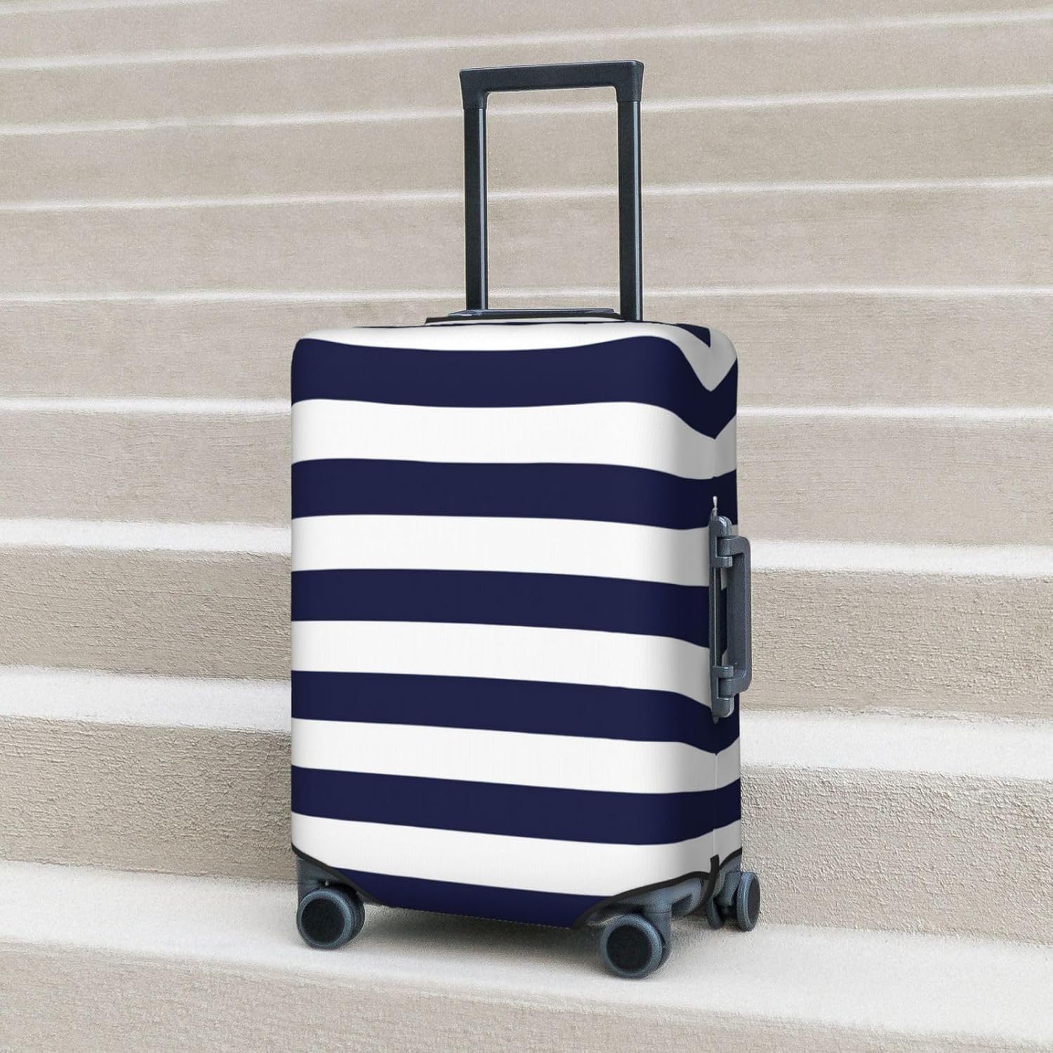 Navy Blue And White Stripes Luggage Cover Washable Elasticated Luggage Covers for Suitcase tsa Approved Stylish Dust and Scratch Resistant Luggage Case Protector for Kids and Adults -