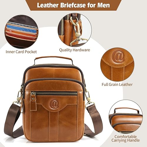 Miniatura 4 de Bolso de mensajero para hombre, bolso de cuero de grano completo para hombre, bolsos de hombro, bolsa cruzada para trabajo y negocios