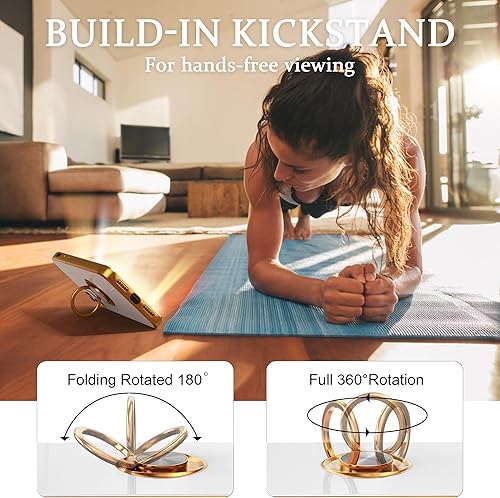 Miniatura 5 de IDweel Funda para iPhone 11, funda para iPhone 11 con soporte de anillo de 360 con soporte magnético, ligera, delgada, borde de oro rosa, protección