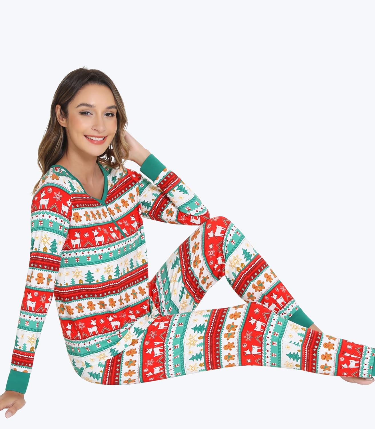 Women's Pajamas Set-Viscose Made from Bamboo,V Neck Long Pjs with Pants Cool Sleepwear Soft Loungewear with Pockets - Image 5