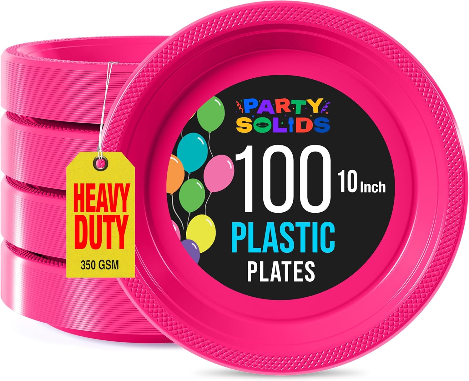 Exquisite Party Solids Cerise Plastic Plates For Party 10" Cerise Disposable Plates For Party Supplies 100 Pcs Plastic Dinnerware Sets Heavy Duty 350 GSM Disposable Dinnerware Set