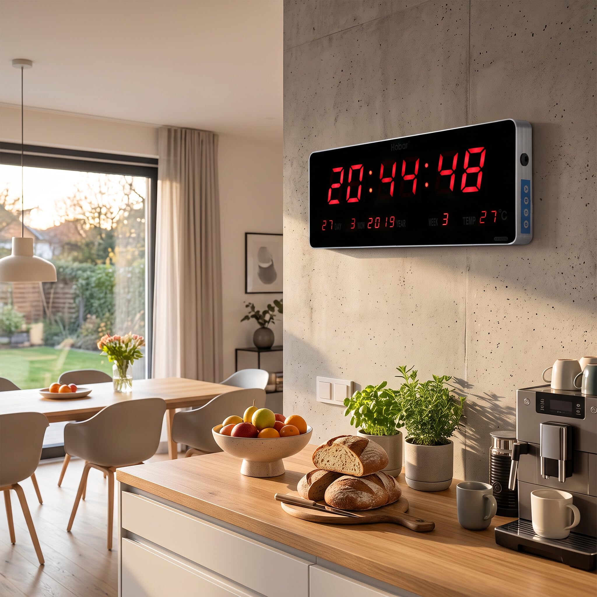 Ejoyous Horloge Murale Numérique LED - Calendrier, Température, Affichage de la Semaine - pour Cuisine (36 * 13 * 3cm)