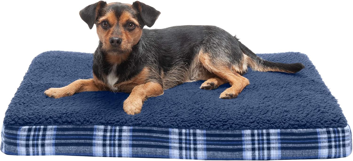 Furhaven Pet Bed for Dogs and Cats - Sherpa and Plaid Flannel Mattress Memory Foam Dog Bed, Removable Machine Washable Cover - Midnight…