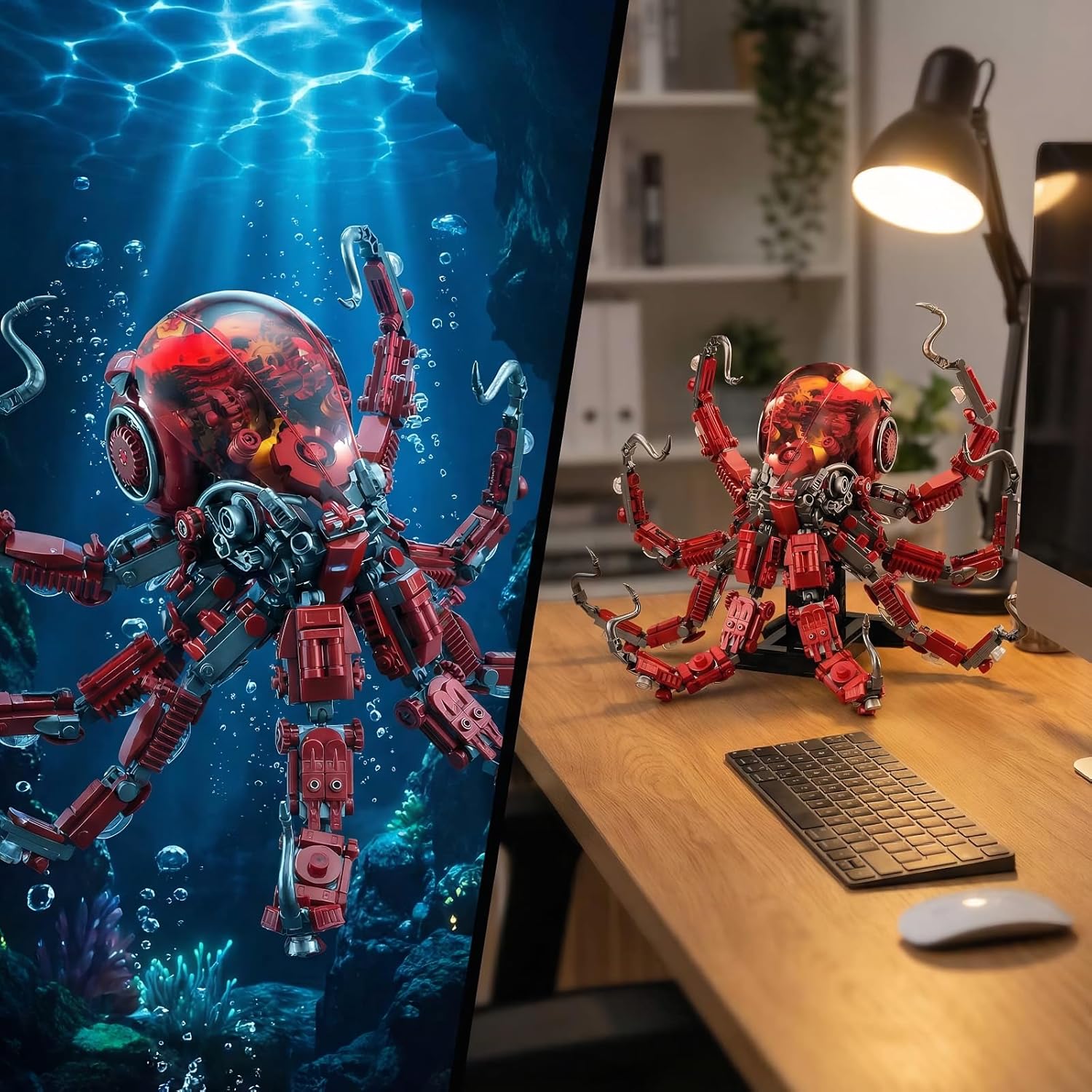 Mechanical Octopus Building Sets for Adult,Compatible with Lego Ocean Animal, Collection Toy with Display Stand and Light, Home or Office Decor Idea Gift for Teen 14+(882PCS)