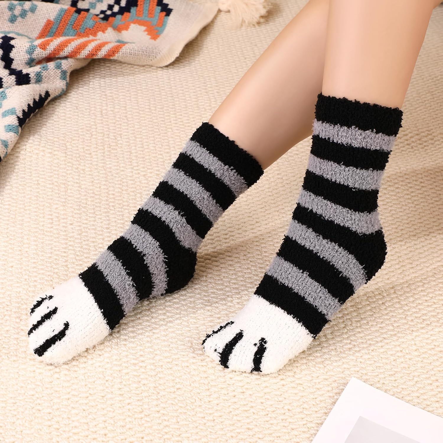 Jspupifip 6 Pairs Fuzzy Socks for Women Cute Fluffy Cozy Thick Warm Animal Cat Socks for Women Girls Winter Causal Home Sleeping Festival Party - Image 6