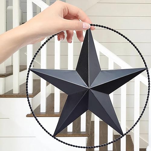 Miniatura 6 de Decoración de pared de estrella de granero negra de 12.4 pulgadas, estrellas de metal para exteriores o interiores, decoración de pared de casa de