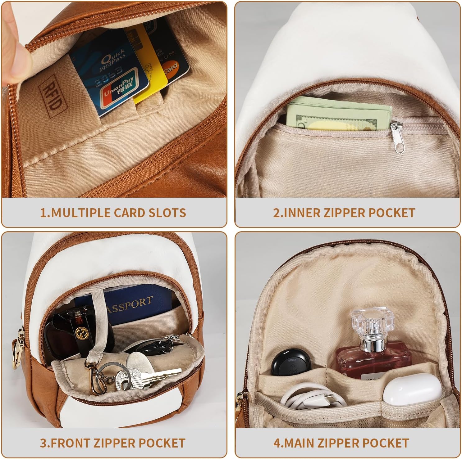 Crossbody Bags for Women Anti Theft Small Sling Handbag with Zipper Lock Vegan Leather RFID Blocking Chest Pure - Image 7