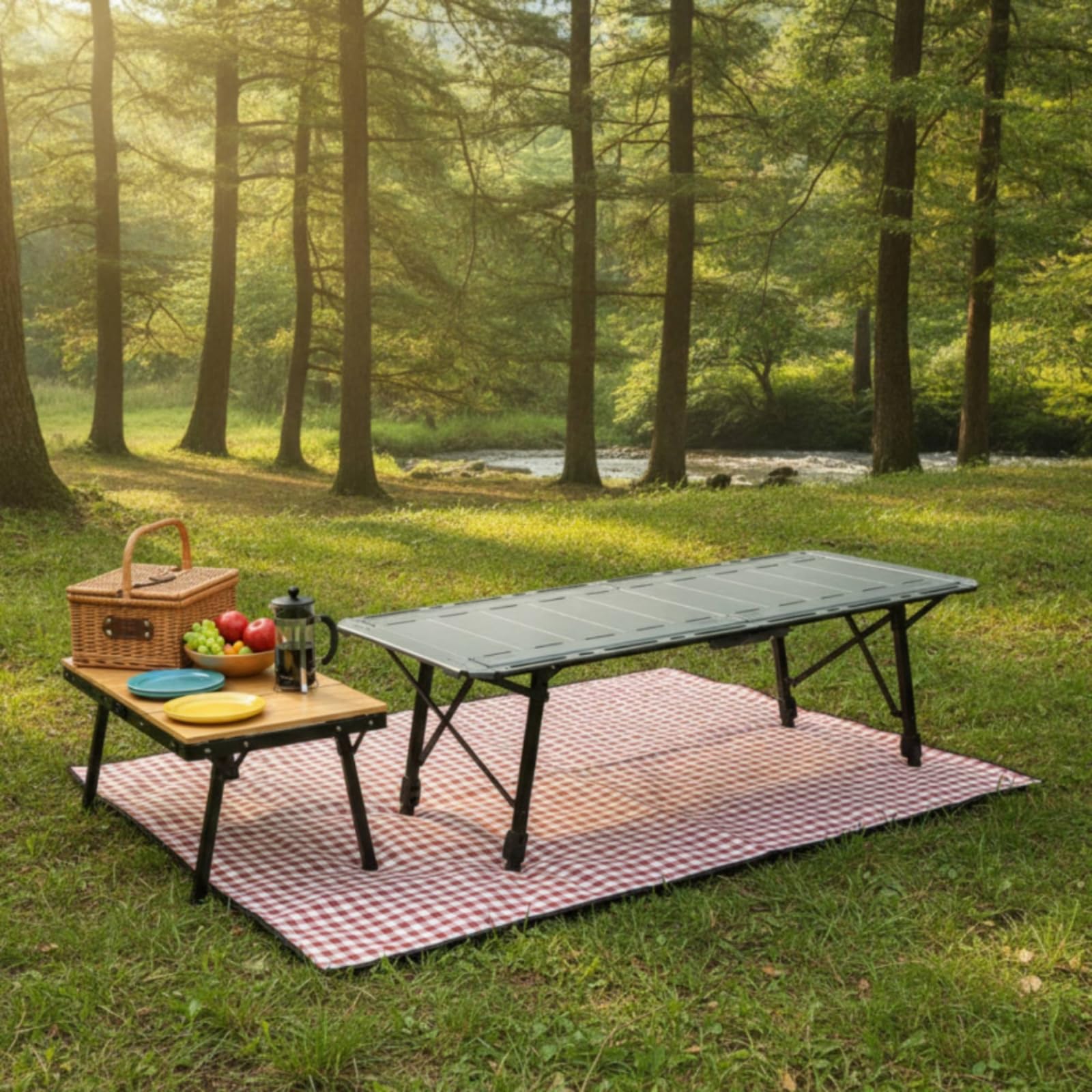 perfk Tavolo Pieghevole da Campeggio con Design Espandibile Personalizzabili per Preparazione Pasti E Riposo Attrezzatura in Viaggio con Struttura in Alluminio Antiruggine, 3.5 Unità, color to 4