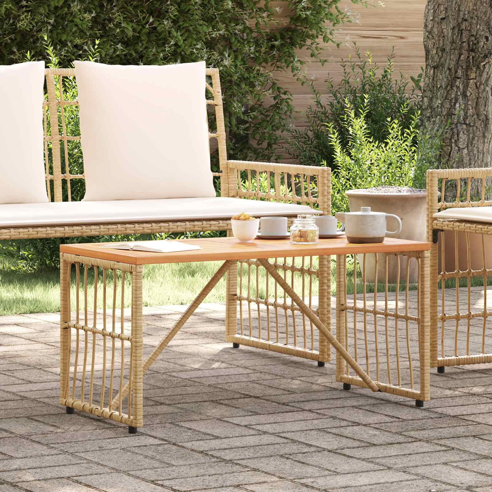 Zewnętrzny stół ogrodowy naturalny z olejowanym blatem z drewna akacjowego, 80 x 40 x 40 cm, stalowa rama, odporny na warunki atmosferyczne, na taras, balkon, patio, idealny jako stolik