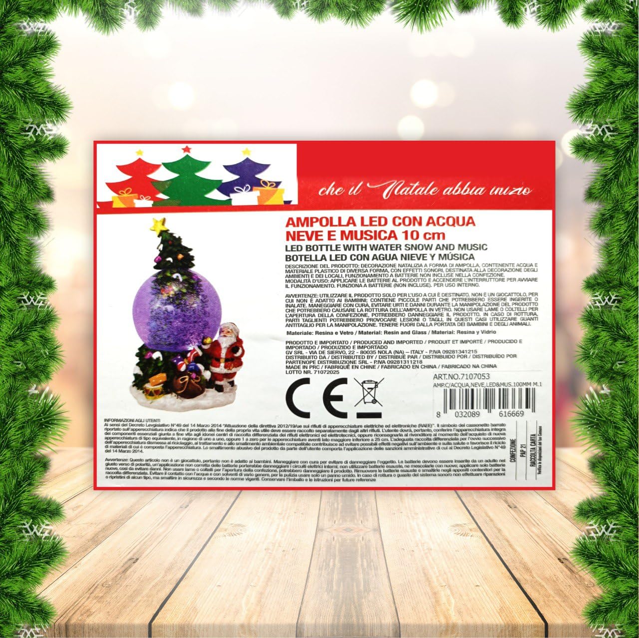 Sfera di Neve Natalizia con Albero e Babbo Natale, 20x12 cm, Ampolla in Vetro con Effetti Sonori, Decorazione Festiva