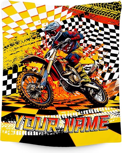 Personalized Blanket for Boys, Dirt Bike Blanket for Kids Age 6-8, Custom Gifts with Name, Toddler Plush Throw, Cool Throw for Boys, 30"x40"