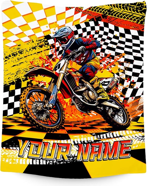 Personalized Blanket for Boys, Dirt Bike Blanket for Kids Age 6-8, Custom Gifts with Name, Toddler Plush Throw, Cool Throw for Boys, 30"x40"