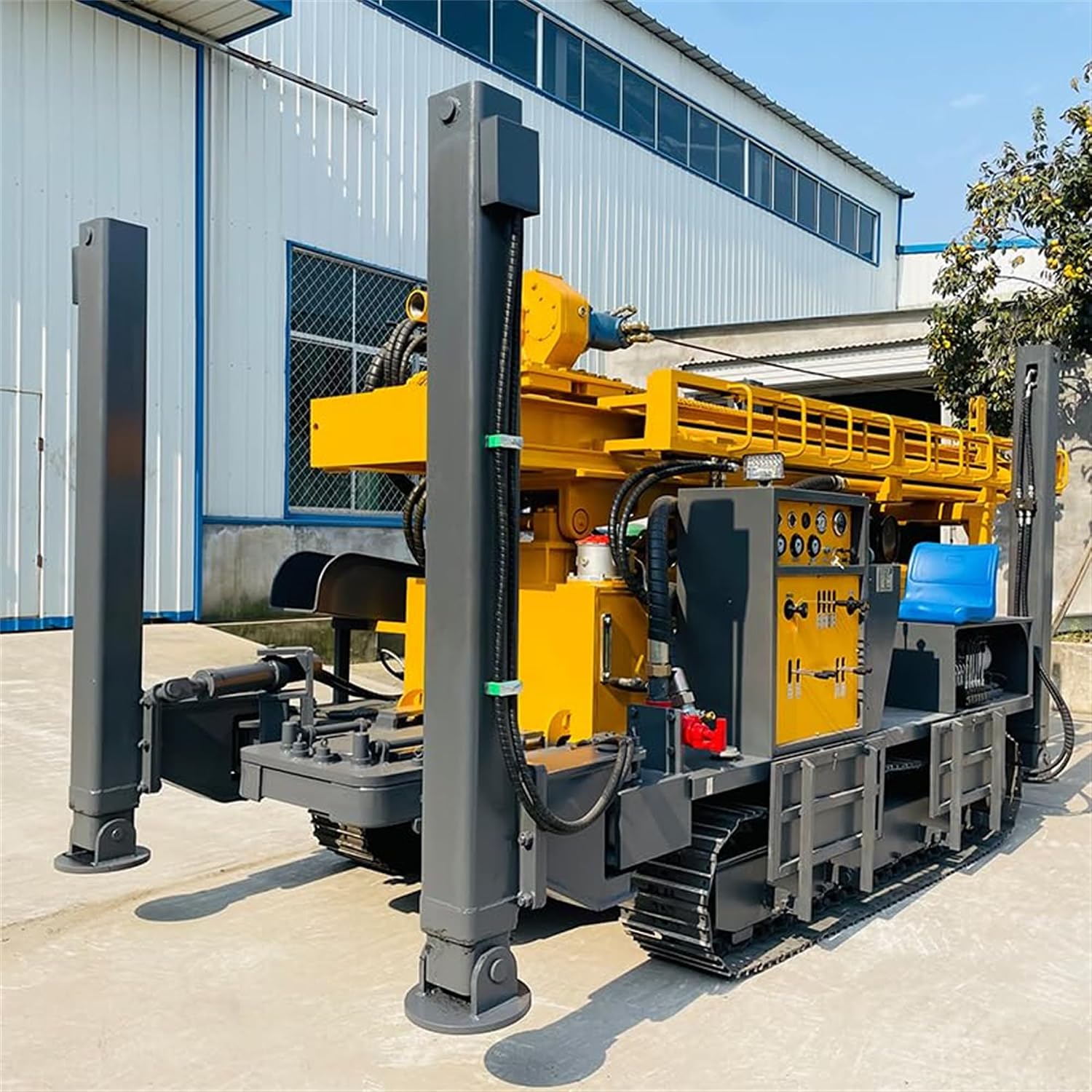 300m Hydraulic Water Well Drilling Rig, 150m-300m Pneumatic DTH Borehole Machine, Professional Deep Hole Driller for Agriculture, Geothermal & Irrigation, High Torque Rotary Rig with Support Legs