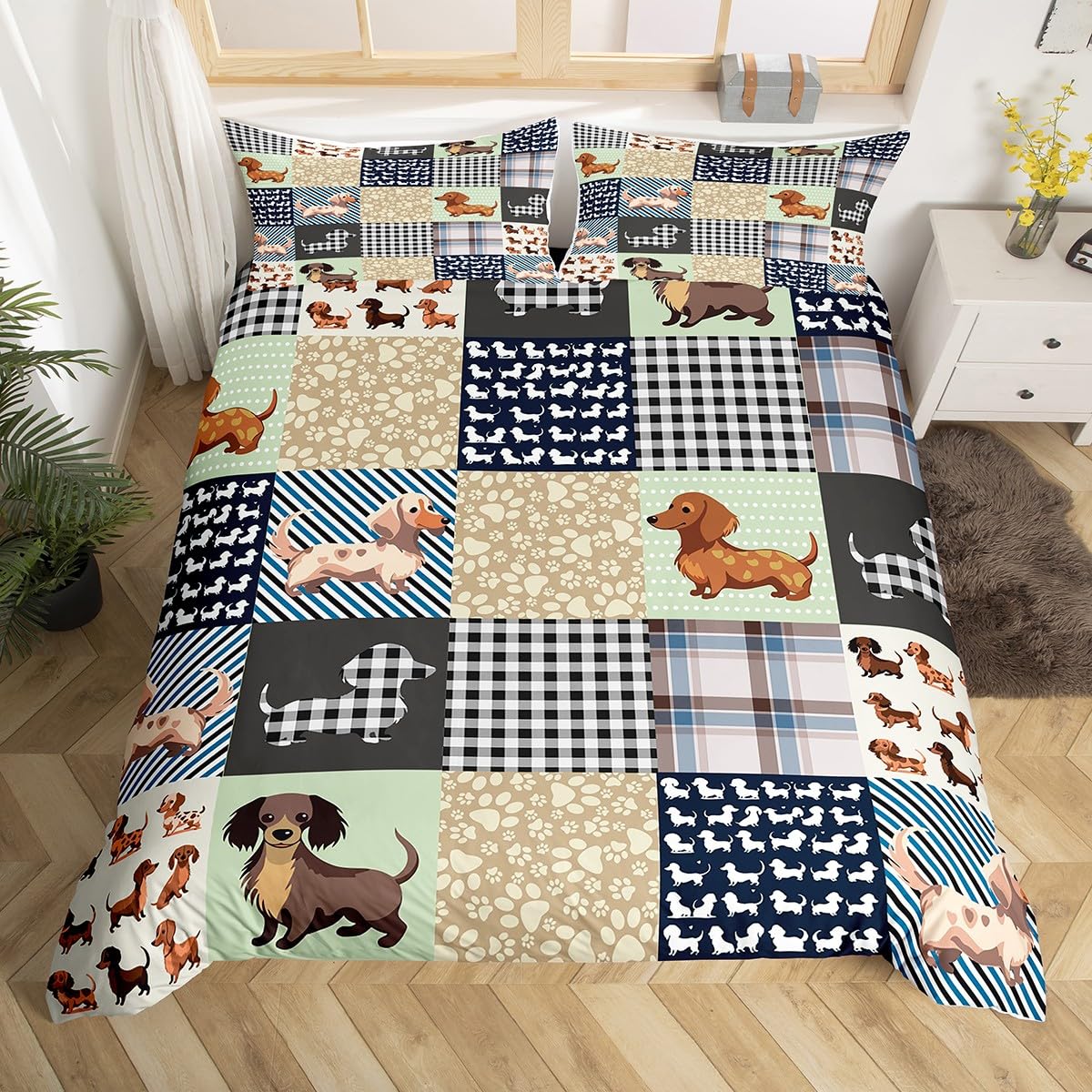 richhome Sausage Dog Dachshund Bedding Set For Kids Boys Girls Decor Puppy Dog Comforter Cover Microfiber Cute Bedroom Bedding Bedclothes Double โ image 1