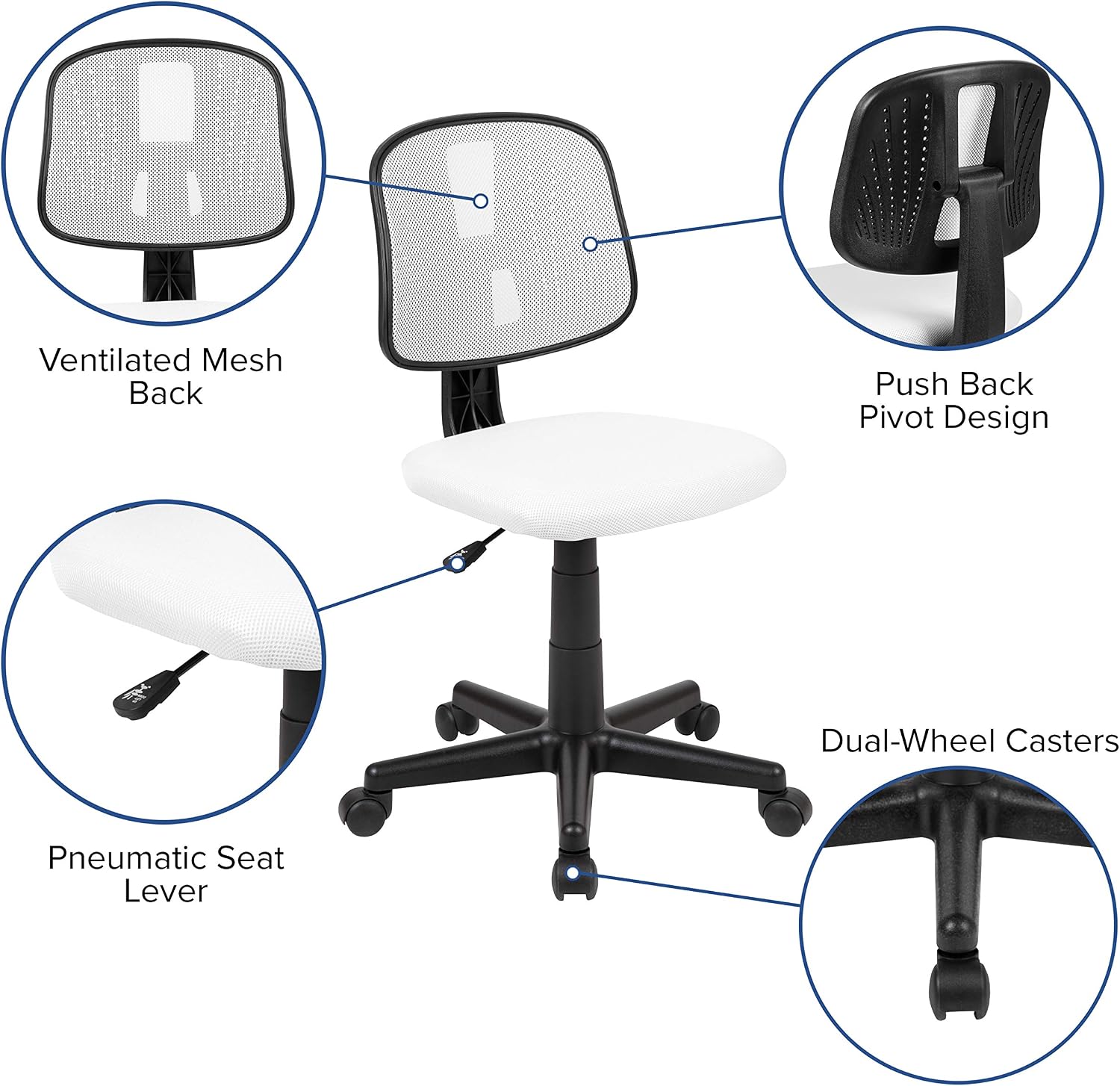 Flash Furniture Flash Fundamentals Mid-Back White Mesh Swivel Task Office Chair with Pivot Back
