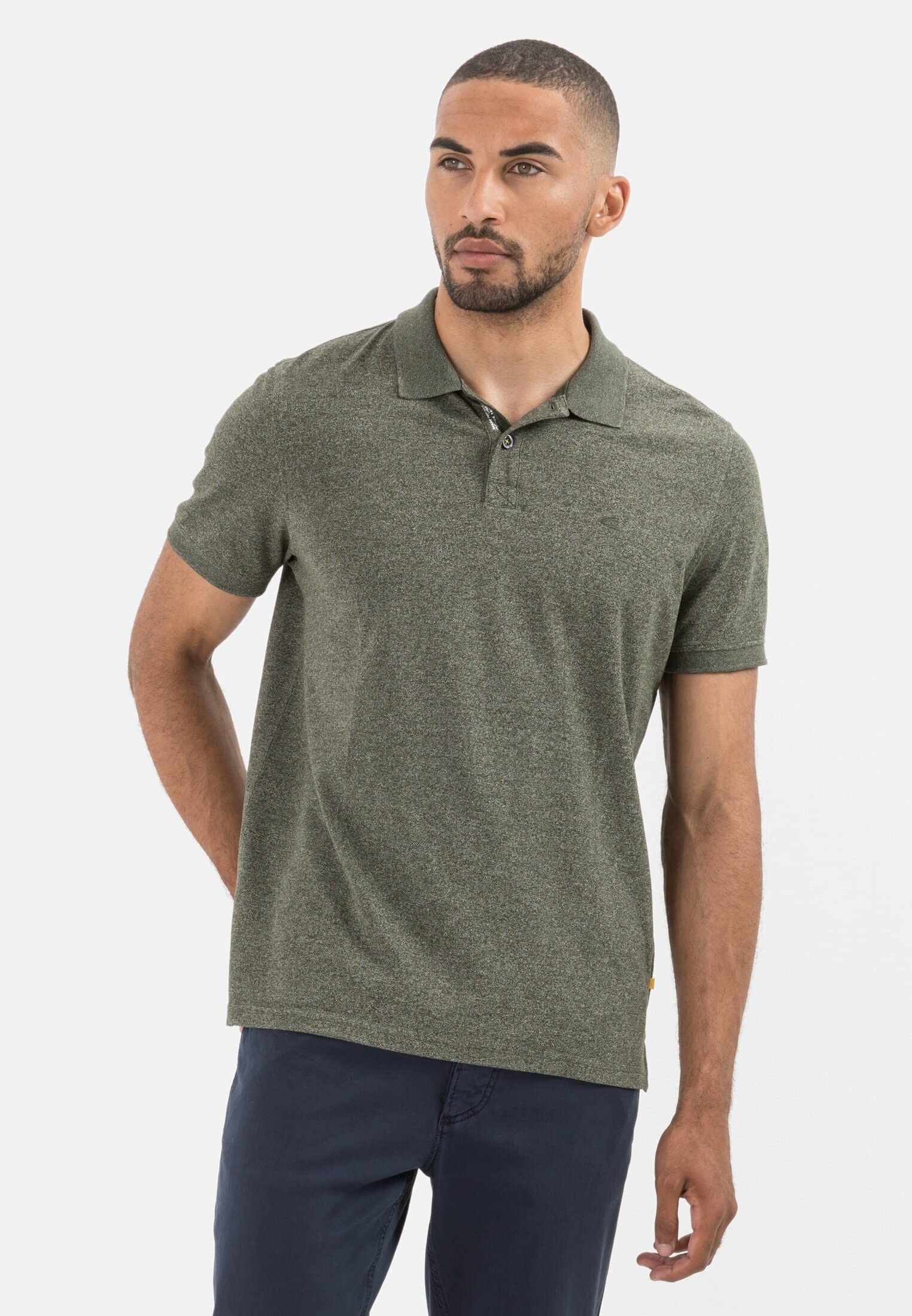 camel active Herren Kurzarm Poloshirt Regular Fit | Basic Poloshirt aus nachhaltigem Baumwollmix in Grau Blau Dunkelgrau und Grün