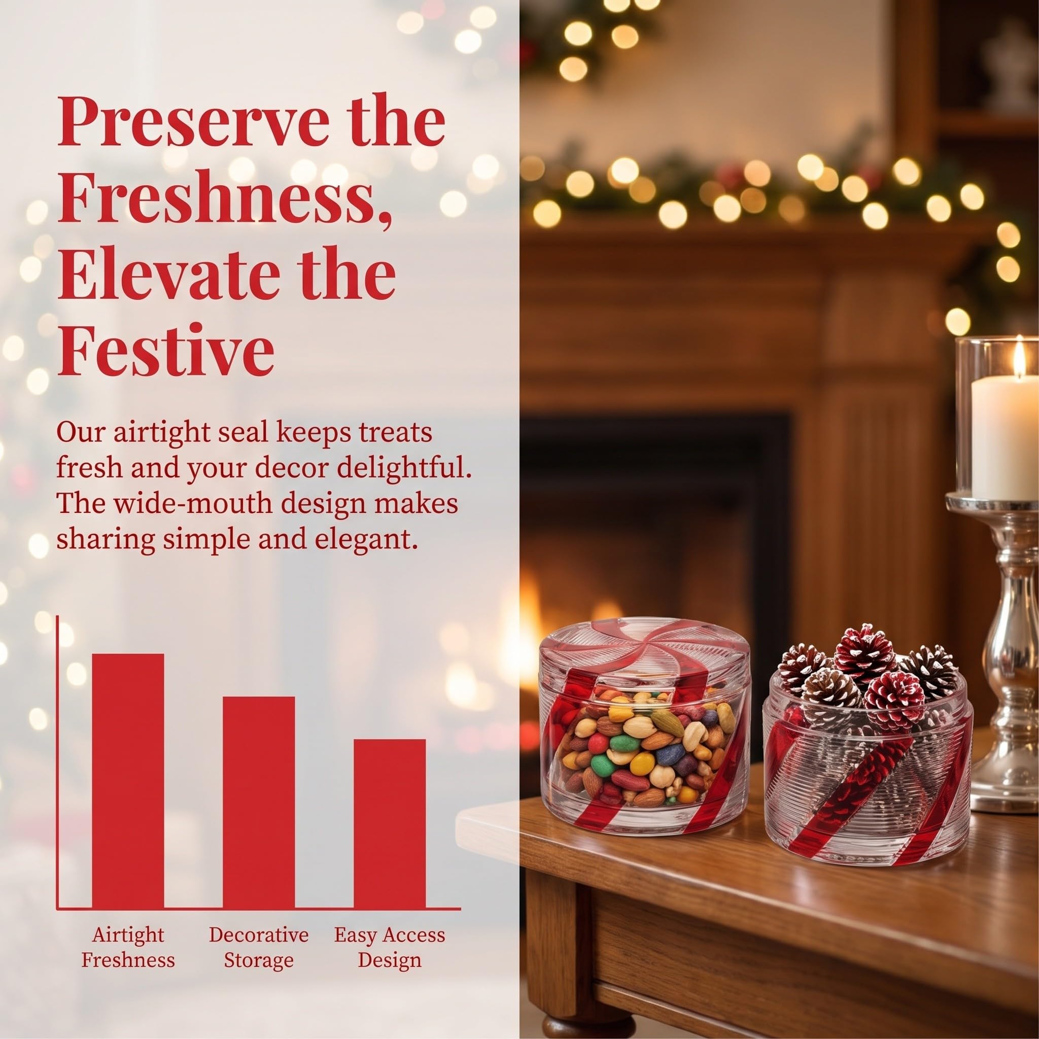 Zerodeko Tarro de cristal navideño para caramelos con tapa, diseño de