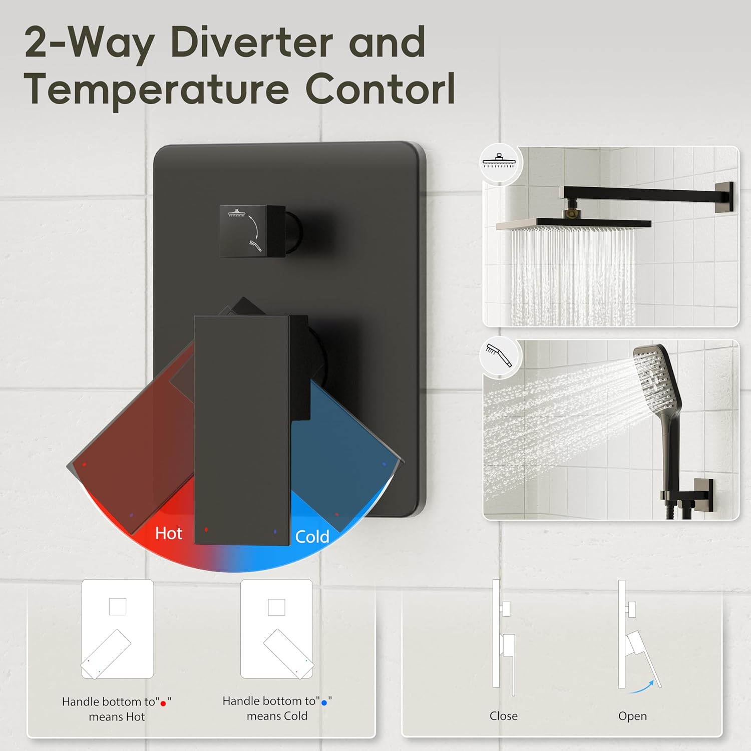 Gabrylly Shower System, 10 Inches Rain Shower Heads with Handheld Spray Combo, Wall Mounted Shower Faucets Sets Complete with Shower Valve Kit, Shower Head and Handle Set, Matte Black - Image 5