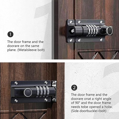 Miniatura 4 de Paquete de 2 cerraduras de combinación negra, resistente a la corrosión, combinación de 4 dígitos, cerradura de puerta corredera, reiniciable,