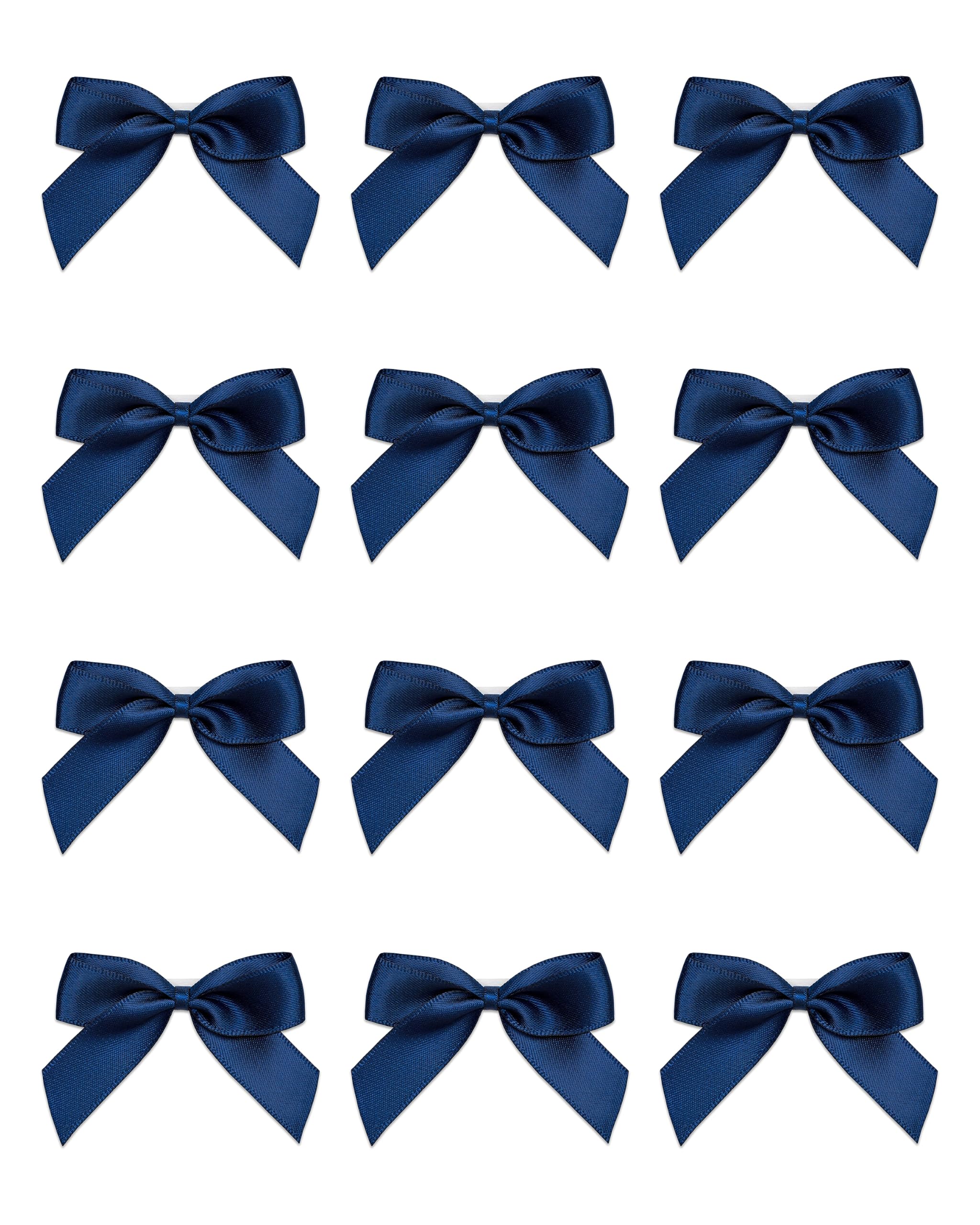 Italian Options Small Satin Ribbon Bows, Self Adhesive Bow Decorations for Crafts, Gift Wrap, Hampers, Hair Bows, Wedding Stationery, Floristry, Christmas, Cakes, Crafting, Navy, 24 Pack, 5 cm