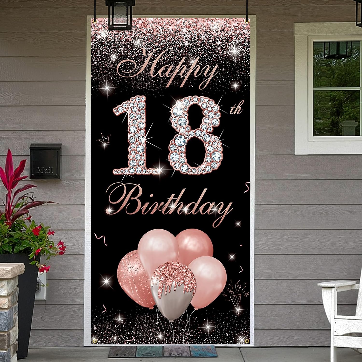 Happy 18th Door Backdrop Banner Rose Gold, 18th Birthday Decorations for Girls, 18 Year Old Birthday Party Yard Sign Photo Props Backdrop Decor Supplies for Women, Sturdy, Fabric - Image 6
