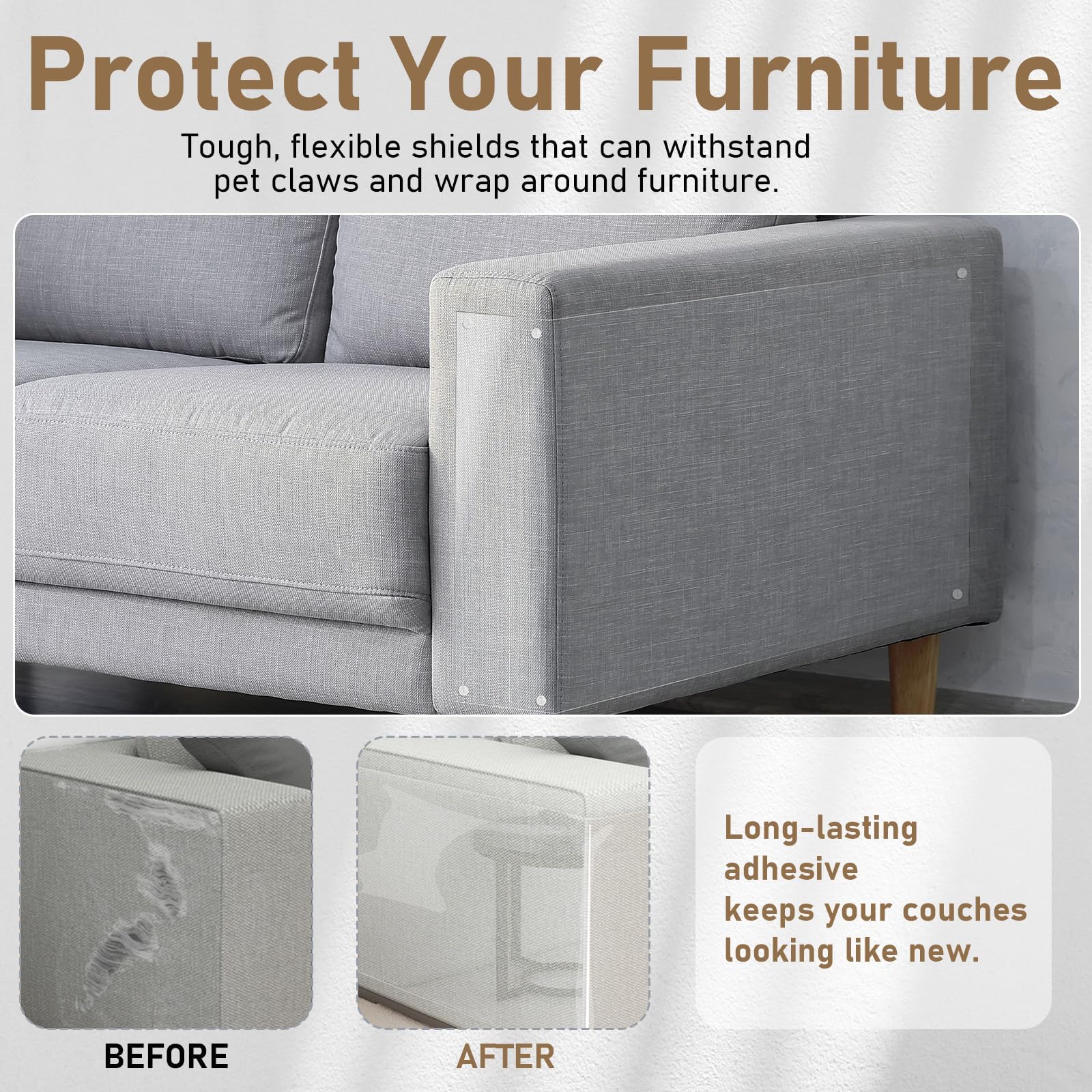Protector para Gatos, 6PCS 20 * 45CM Protector Gatos Sofa, Transparente Antiarañazos Protectores de Sofa para Gatos con 10 Tornillos para Proteger Puerta Mesa Armario Alfombras, Sofás