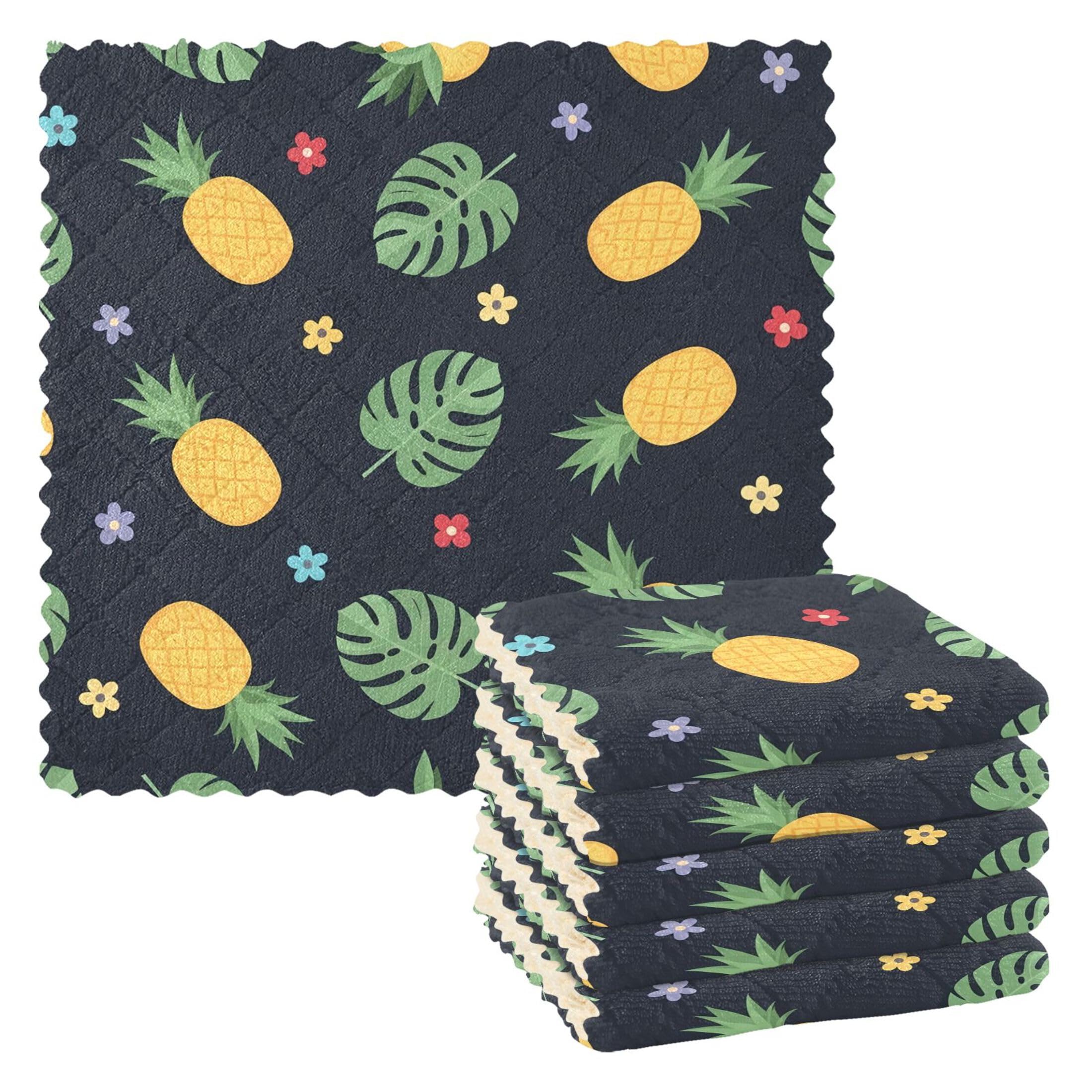 Fuauuyl Pineapples Monstera Leaves Kitchen Dish Towel Set of 6, Soft Absorbent Washable Cleaning Cloths Dish Rags Tea Bar Drying Towels, 11x11 In