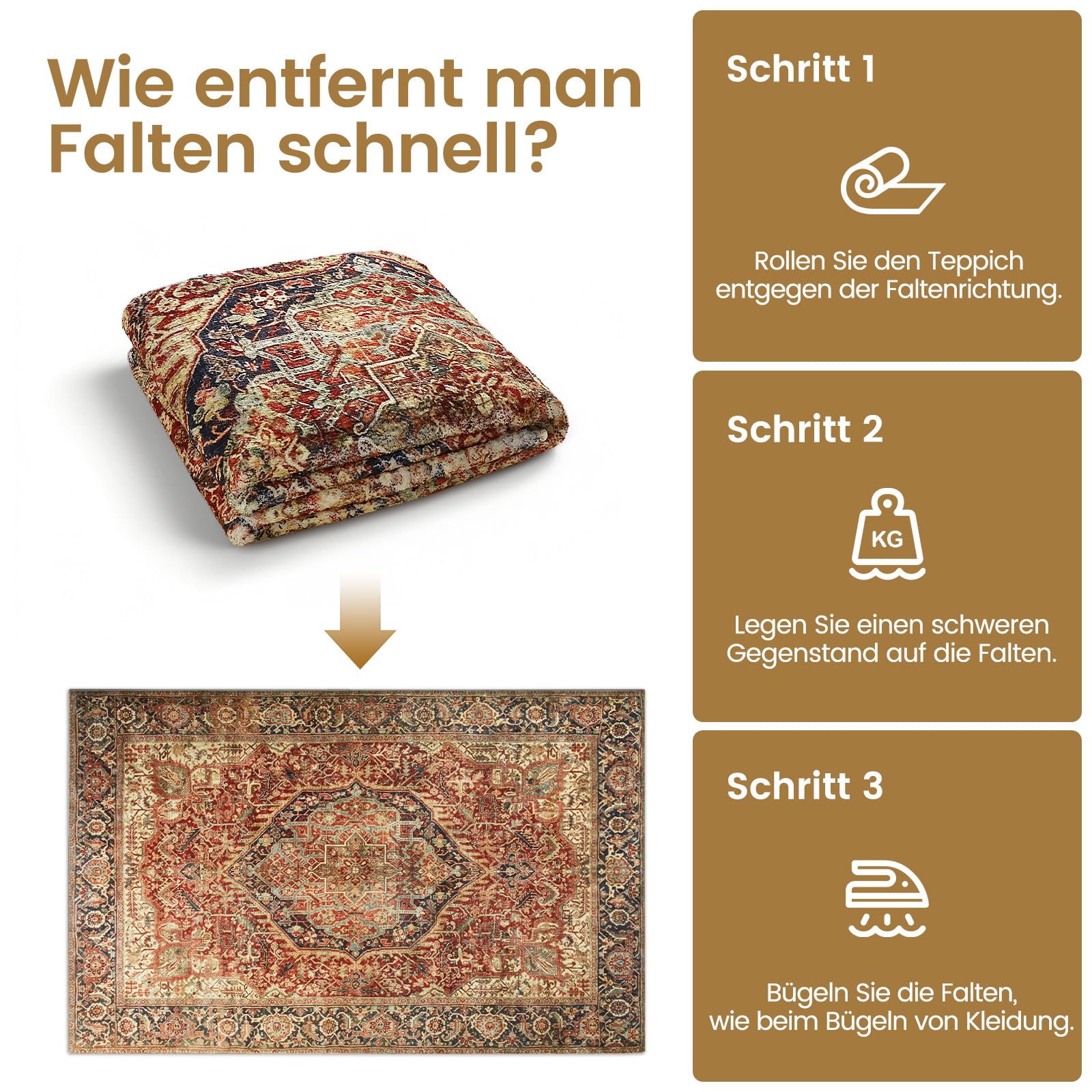 Vintage Teppich Wohnzimmer 160x230 cm Waschbar, Braun/Mehrfarbig | Rutschfester Groß Retro Rugs for Living Room, Kurzflor Weich Carpet für Schlafzimmer, Esszimmer, Büro