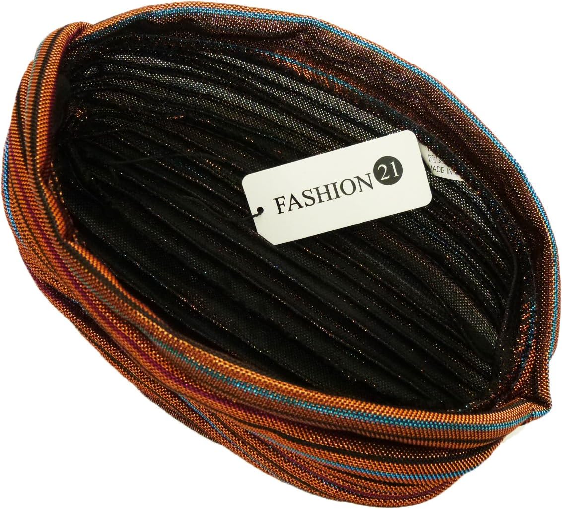 Fashion 21] Women's Pleated Glittered Turban Hat Head Wear (Brown Multi) - Image 4