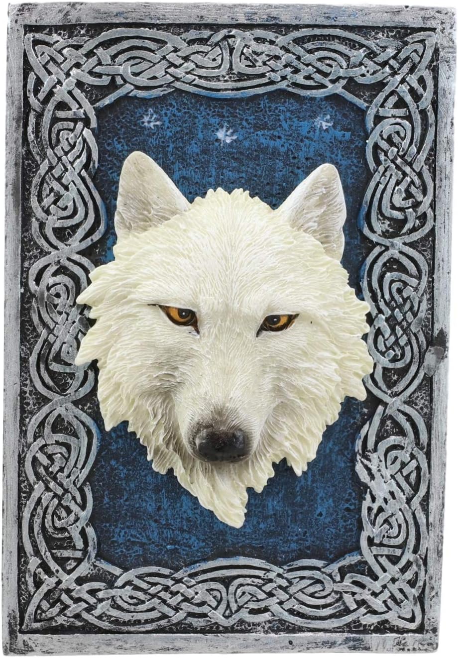 Ebros Gift Celtic Blue Starry Night Element Alpha Wolf Rectangular Decorative Box Figurine As Keepsake Jewelry Stash Storage Decor of Timberwolves Wolves Animal Totem Spirit Sculpture (Snow White)