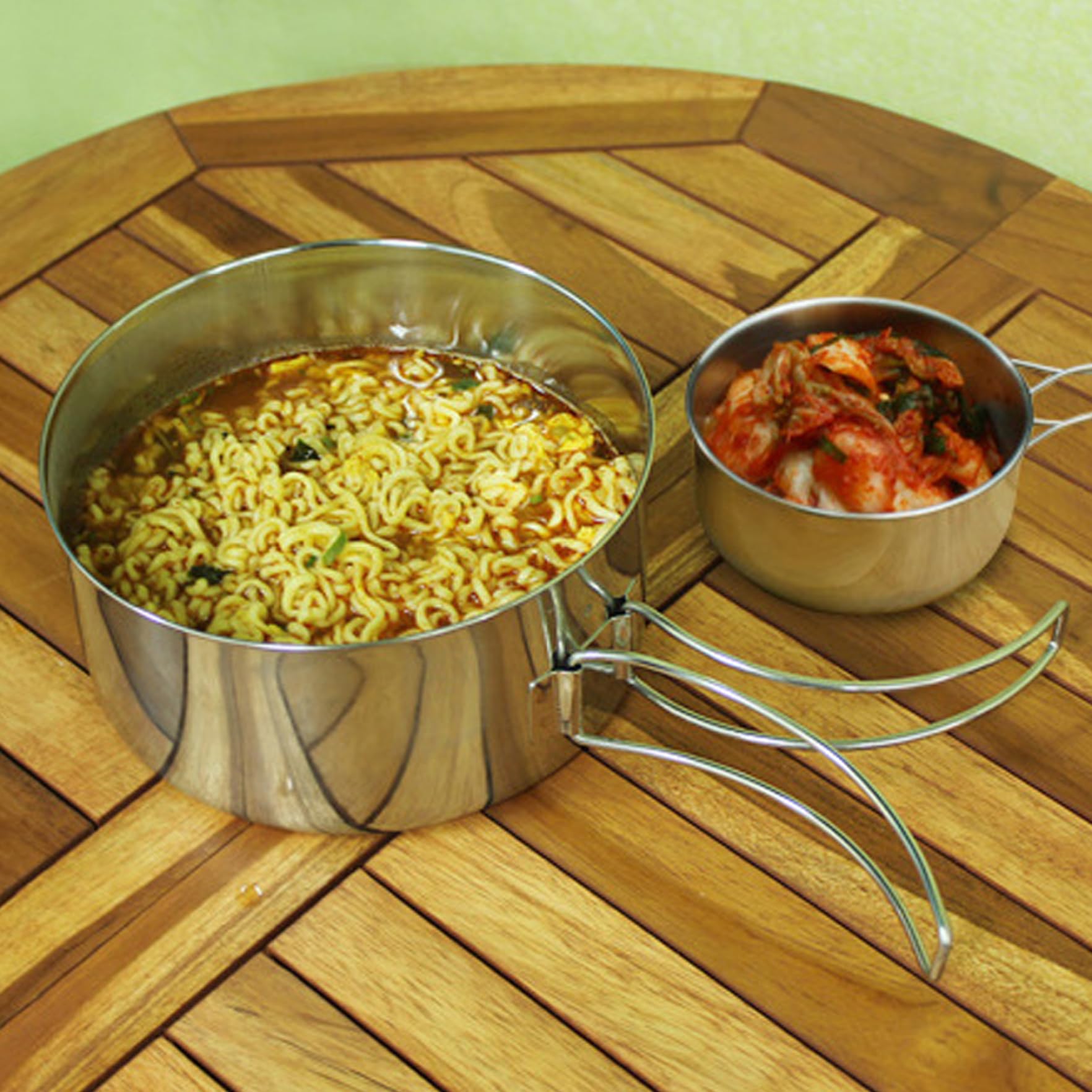 Set da cucina da campeggio in acciaio inossidabile per 3-4 persone, pentole leggere impilabili per zaino in spalla e picnic