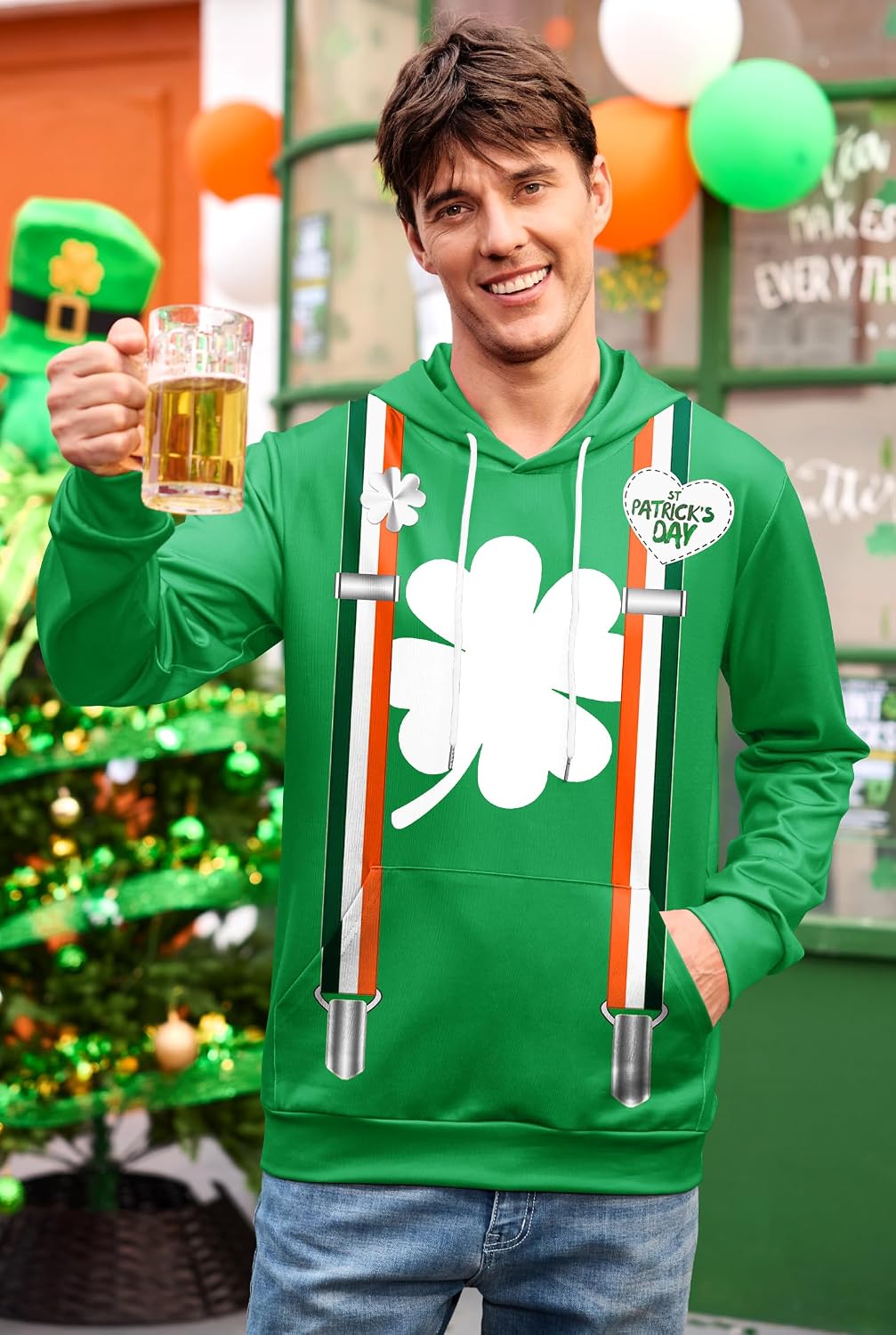 Arvilhill Men's St Patrick's Day Hoodie Shamrock Irish Sweatshirt with Kangaroo Pocket (S-3XL)
