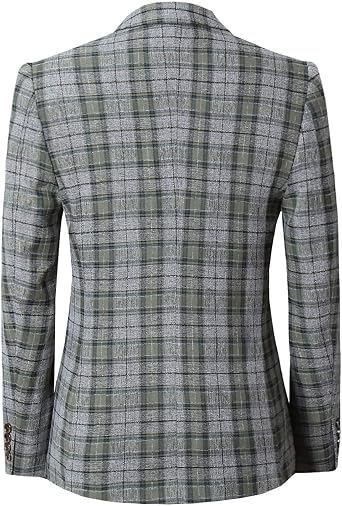 MOGU Mens Three Piece Slim Fit Plaid Suit Blazer Jacket+Vest+Pants