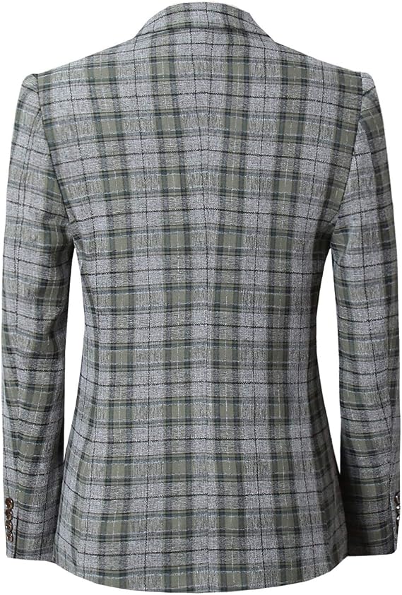 MOGU Mens Three Piece Slim Fit Plaid Suit Blazer Jacket+Vest+Pants