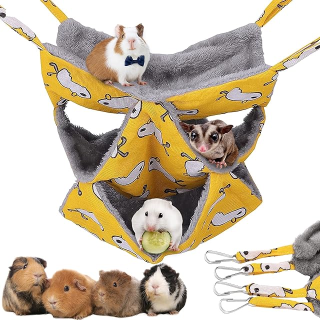 Pet Cage Hammock, 3-Layer Hamster Hanging Bed Plush Sugar Glider Cage Chinchilla Swing Nest Guinea Pig Nap Sack Warm Ferrets Hideout Accessories Toy for Small Animals Rat Rabbit Squirrel