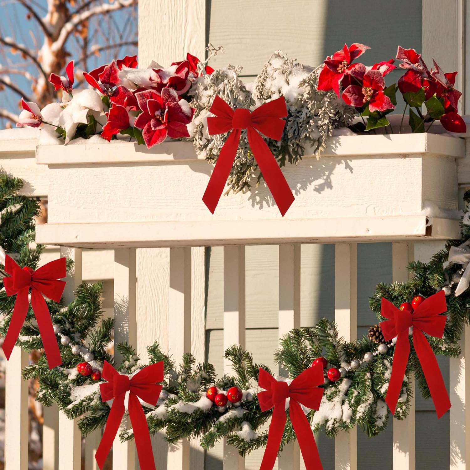 24 Pcs Large Red Velvet Christmas Bow Wreath Bow Tree Topper Ornament Bow for Garland, Indoor Outdoor Holiday Decorations (9 x 13 Inches)